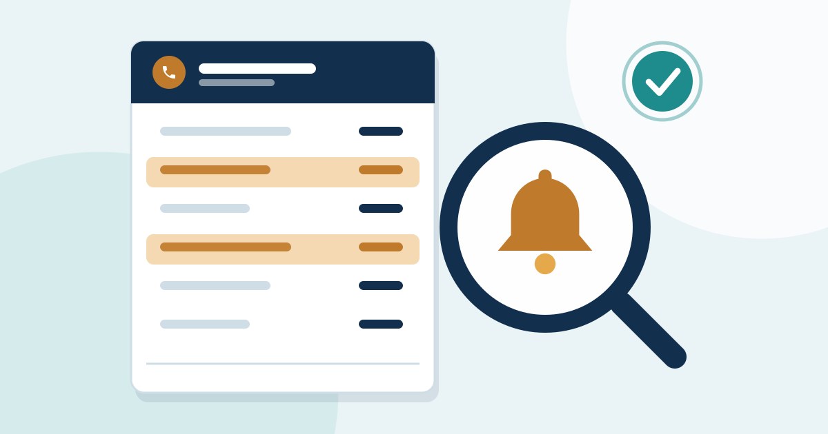 Magnifying glass with the Liberty Bell over a phone invoice with flagged line items